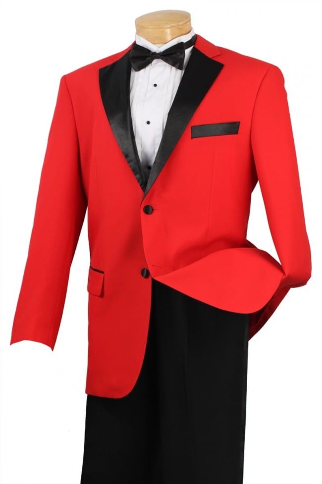 black and red tuxedo with bowtie