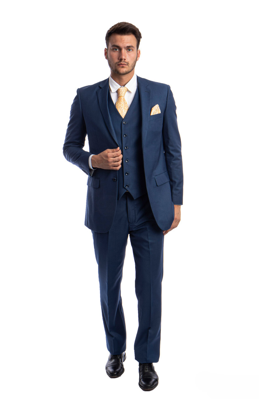 Mens Classic Pleated Pant One Button Peak Lapel Suit in French Blue, French Blue / 56 Long