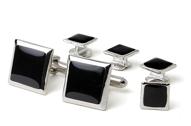 Cufflinks Studs Faux Onyx Square Cuff Links Set Silver by Tuxedos Online