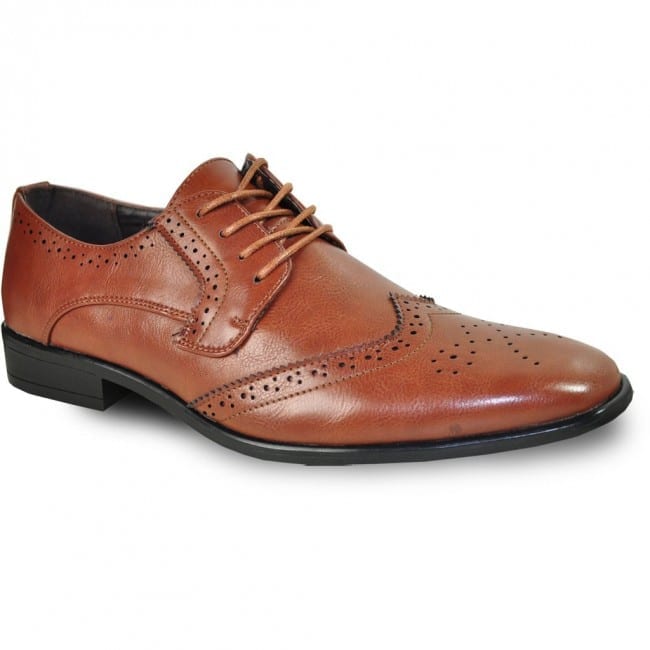 Men's Dress Shoe Wingtip Oxford Tan Cognac Brown Shoe - Wide Width  Available - Tuxedos Online
